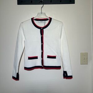 Zara Knit White Sweater with Pearl Buttons